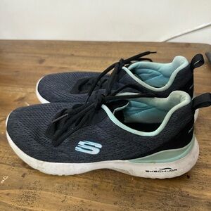 Skechers Skech Air Lace Up Sneaker Womens Size 10 Black/Blue Memory Foam Shoes